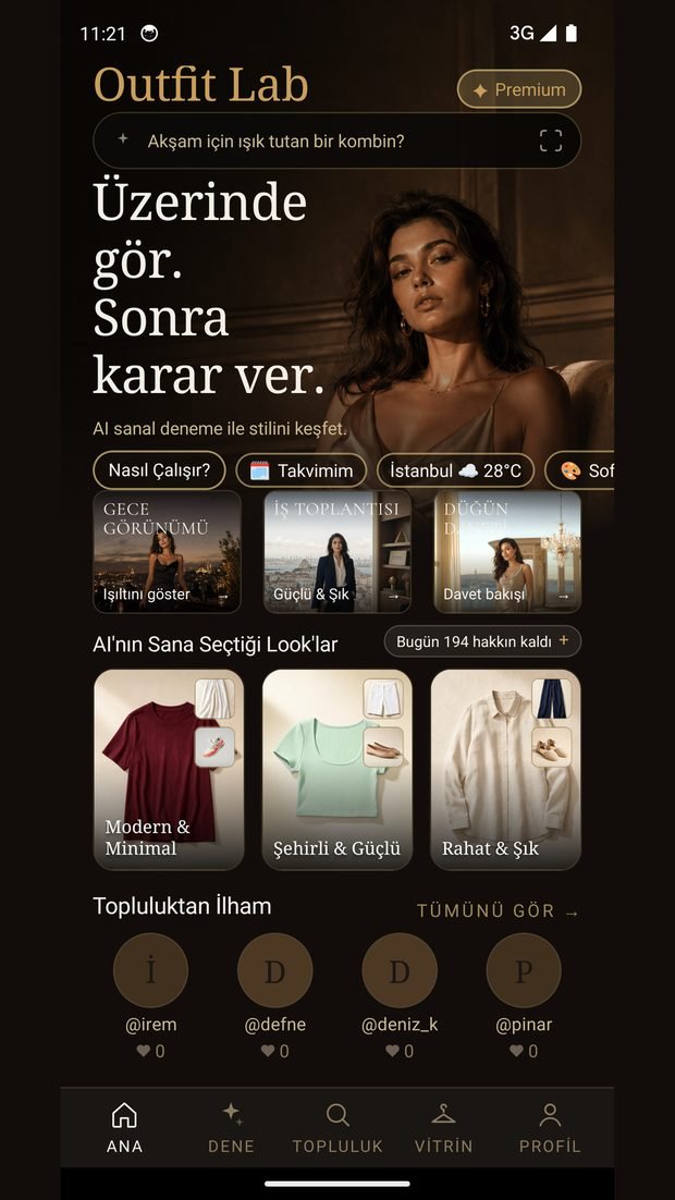 Outfit Lab ana ekranı ve günün önerileri
