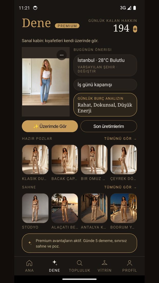 Outfit Lab sanal kabin ekranı